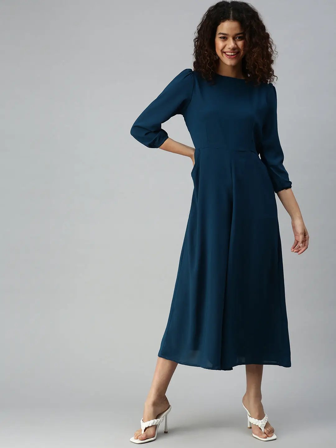 Women's Blue Solid Jumpsuit
