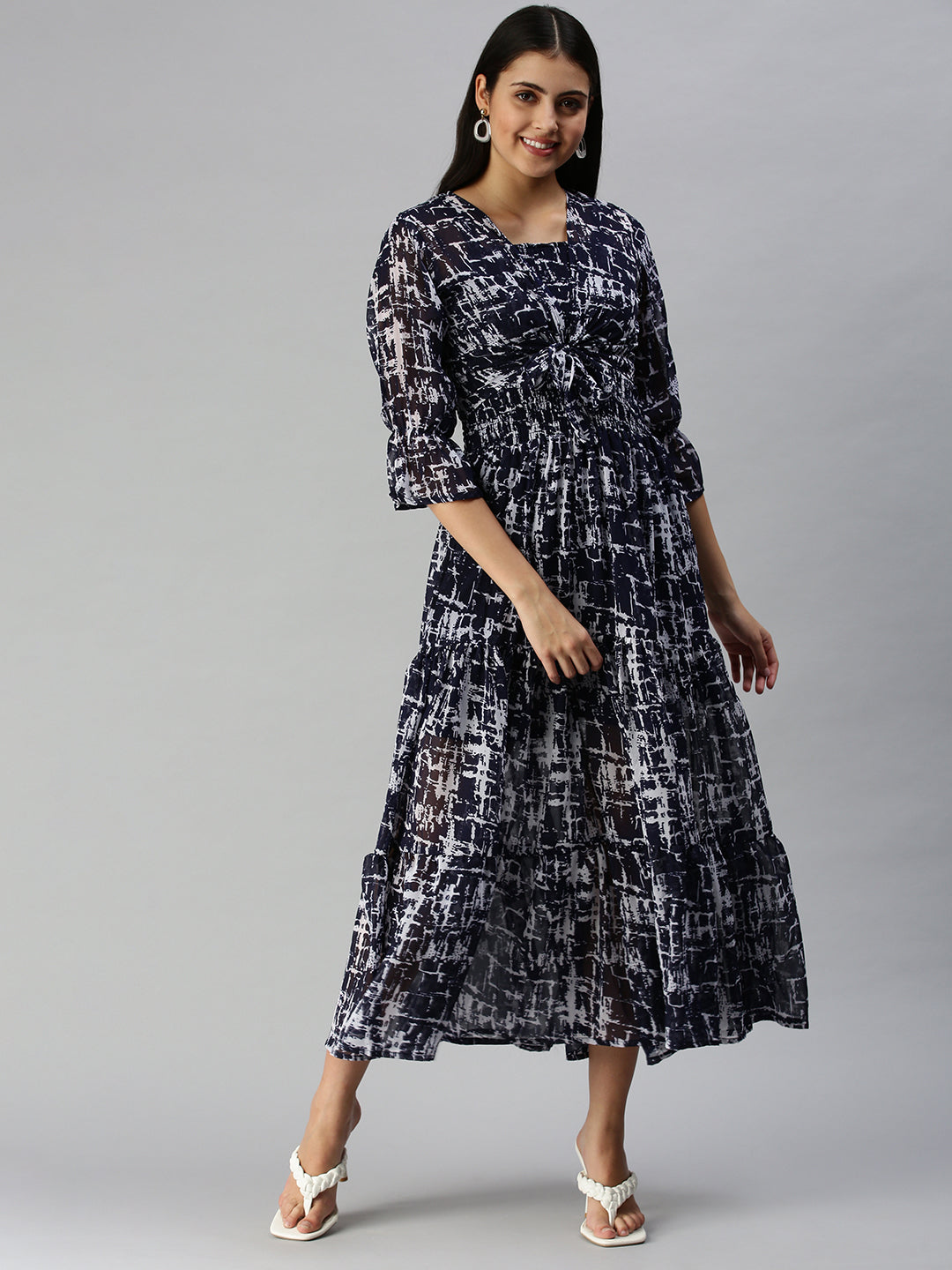 Women Navy Blue Printed Dress