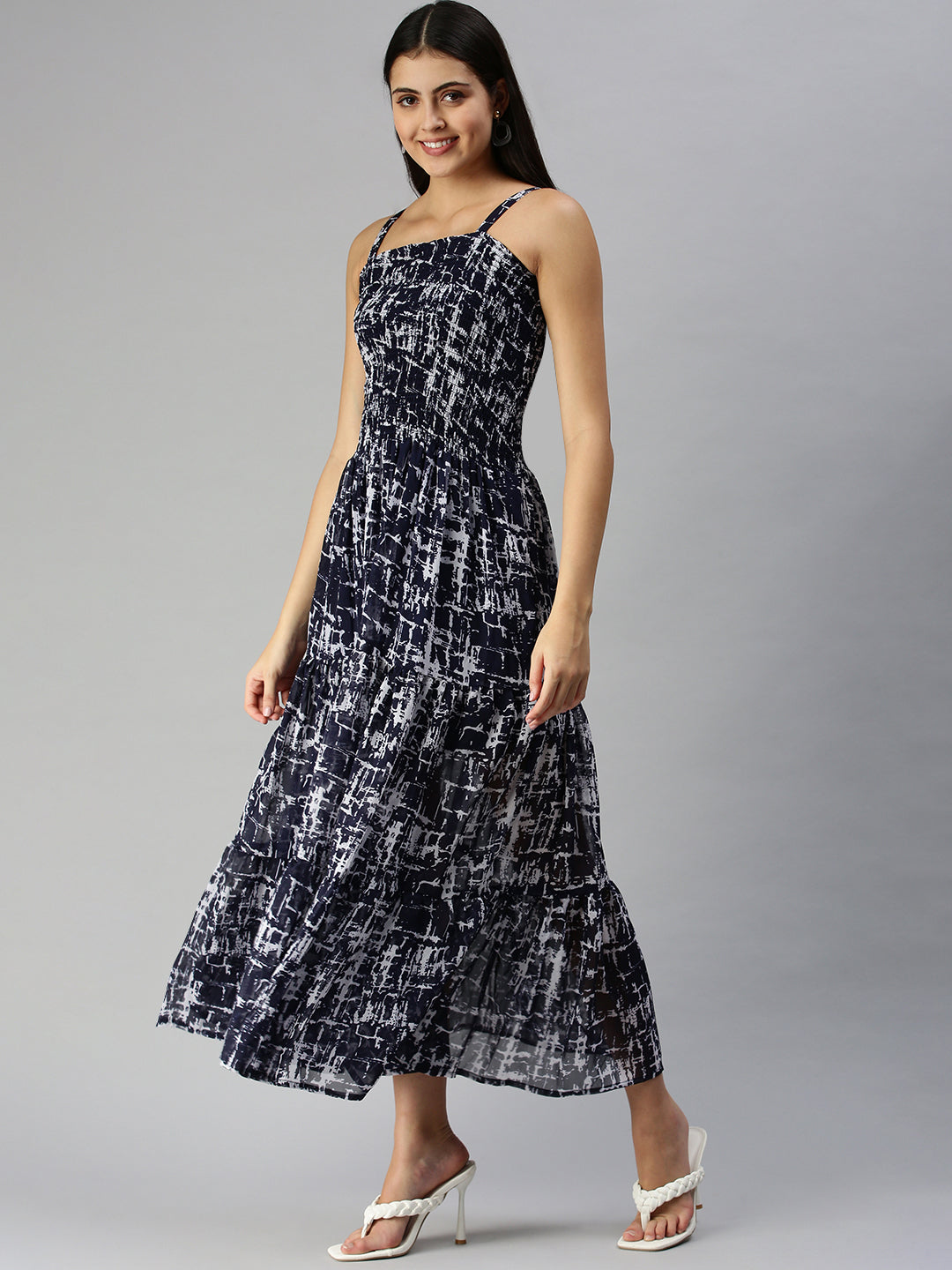 Women Navy Blue Printed Dress