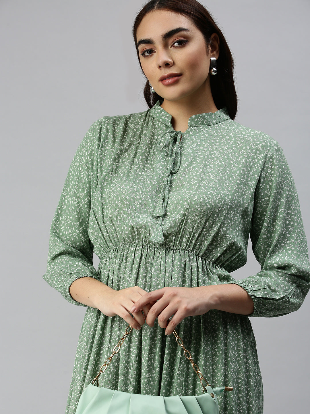 Women's Green Floral A-Line Dress