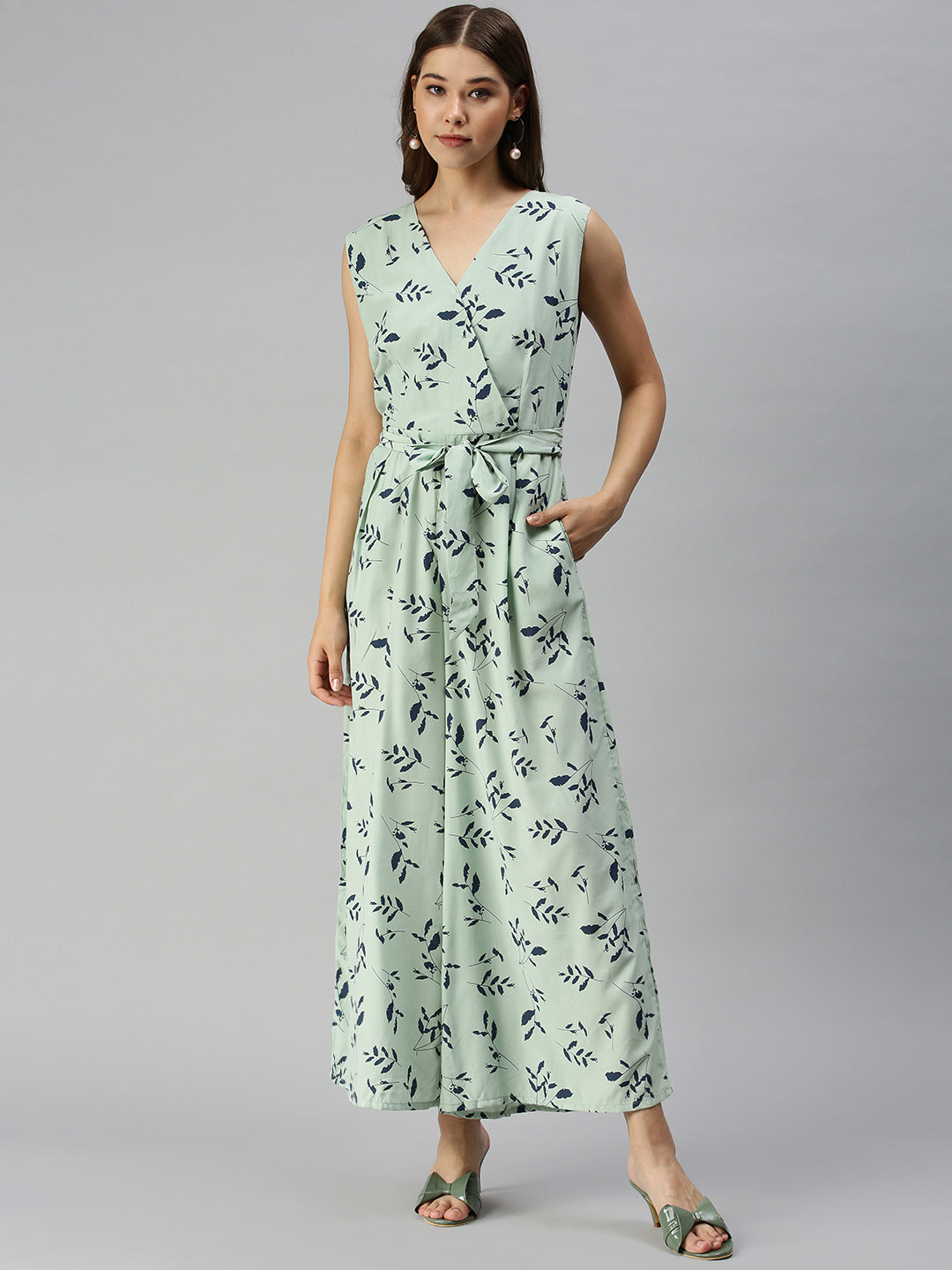 Women's Green Printed Jumpsuit