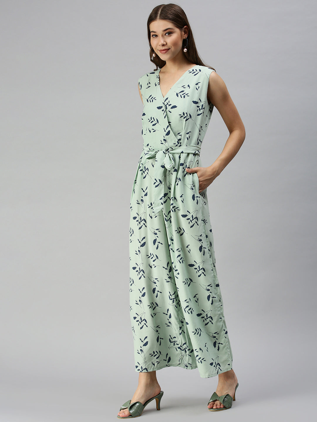 Women's Green Printed Jumpsuit