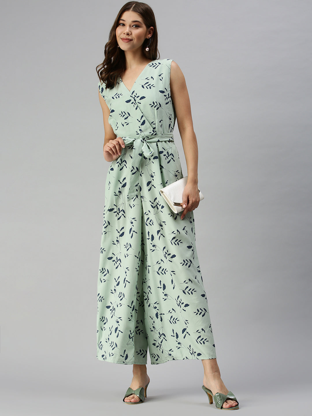 Women's Green Printed Jumpsuit