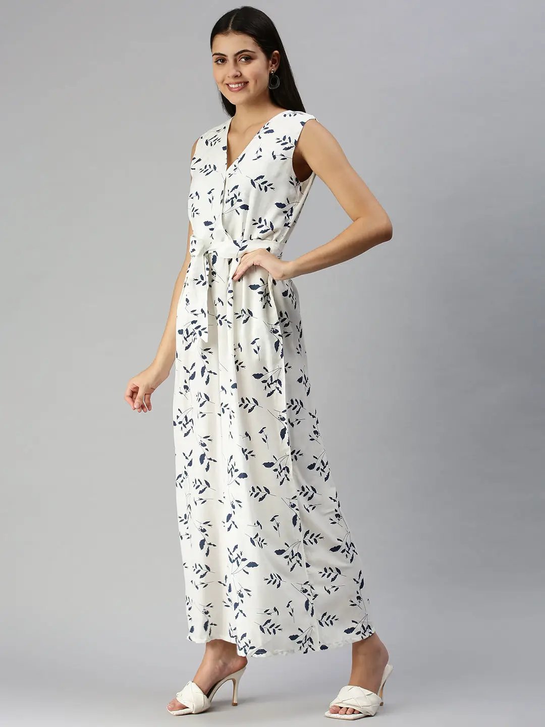 Women's White Geometrical Jumpsuit