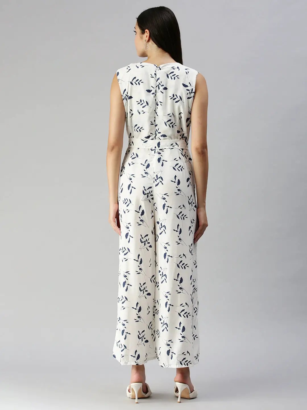 Women's White Geometrical Jumpsuit