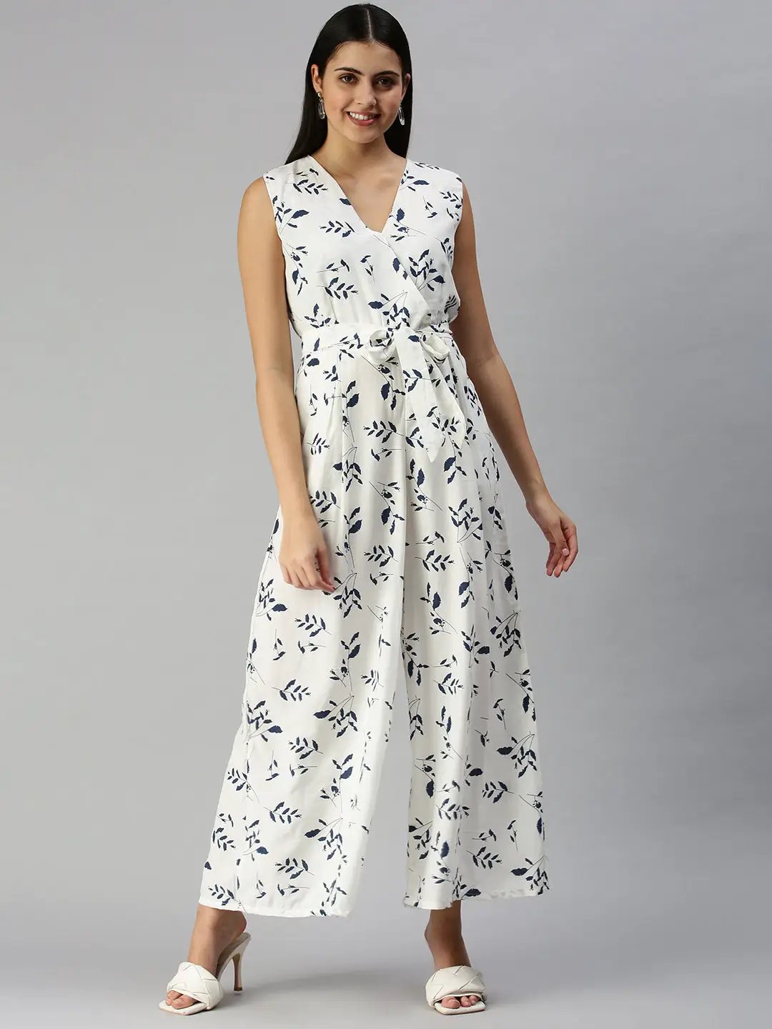 Women's White Geometrical Jumpsuit
