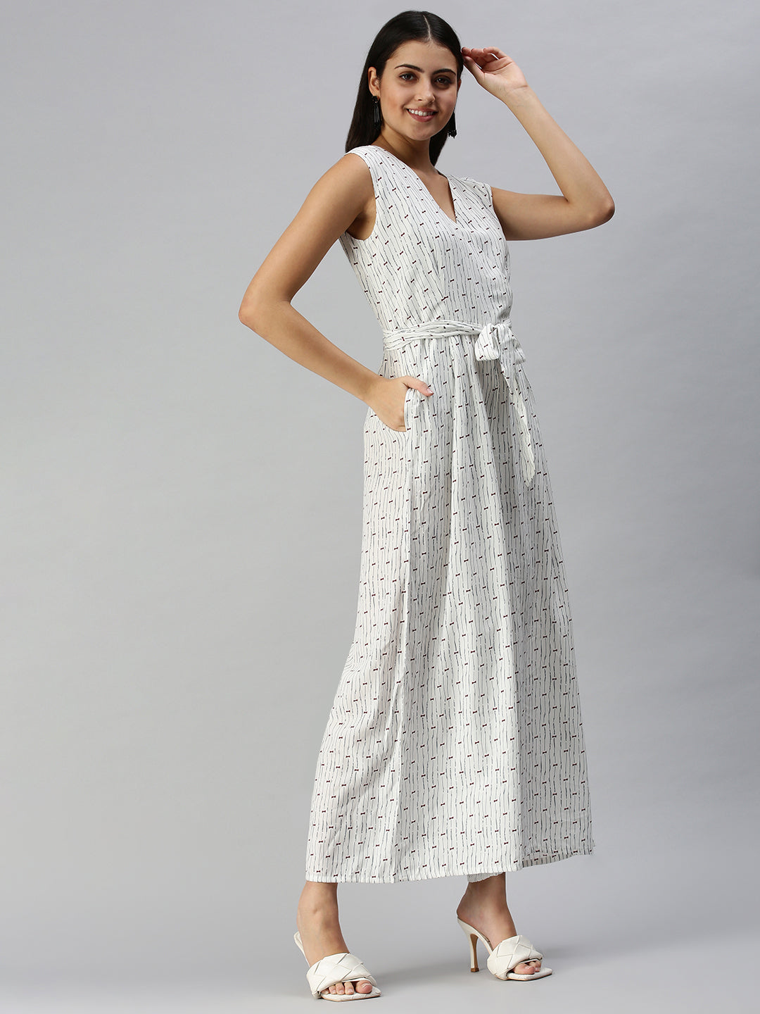 Women's White Printed Jumpsuits