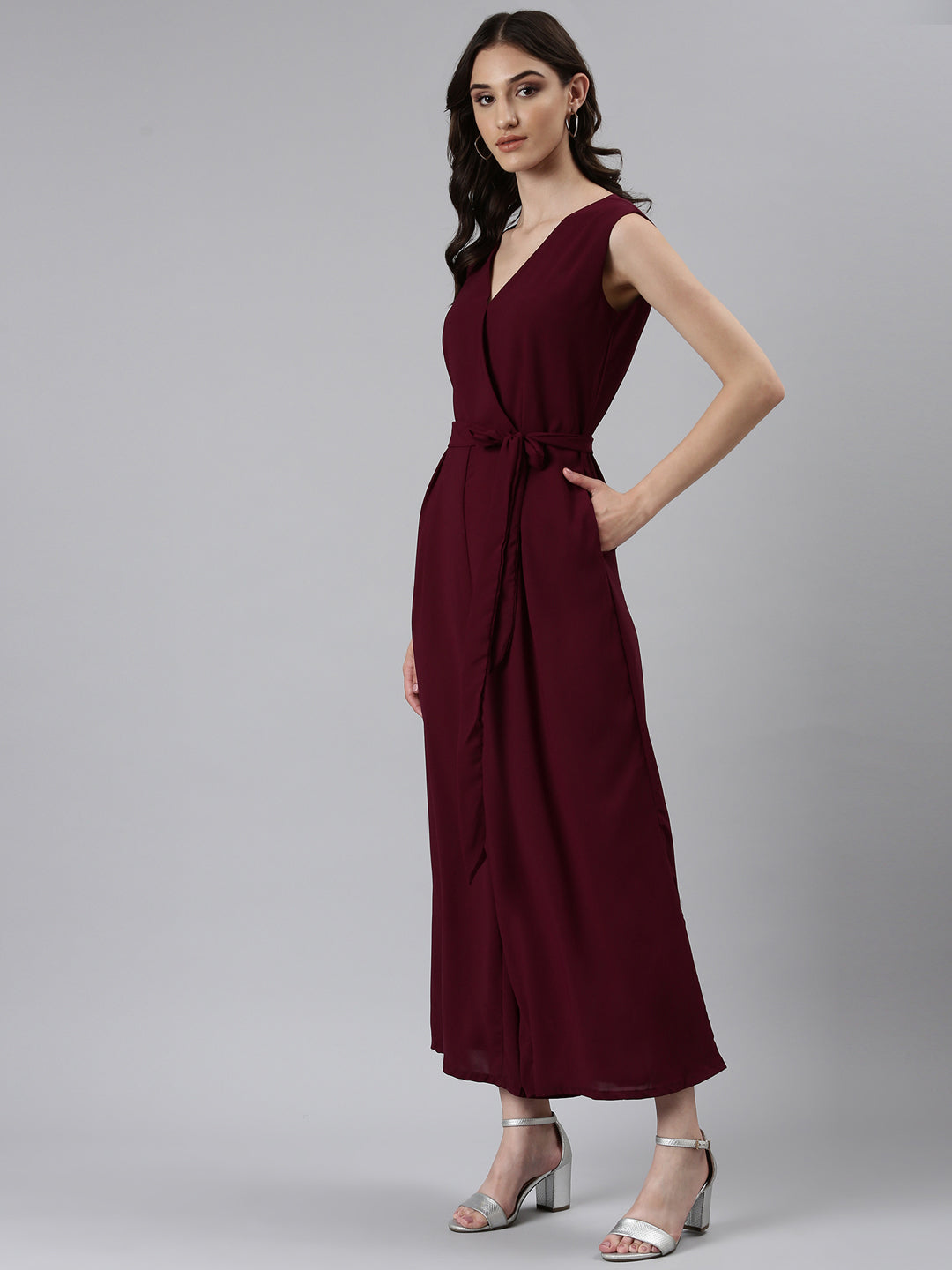 Women's Purple Solid Jumpsuit