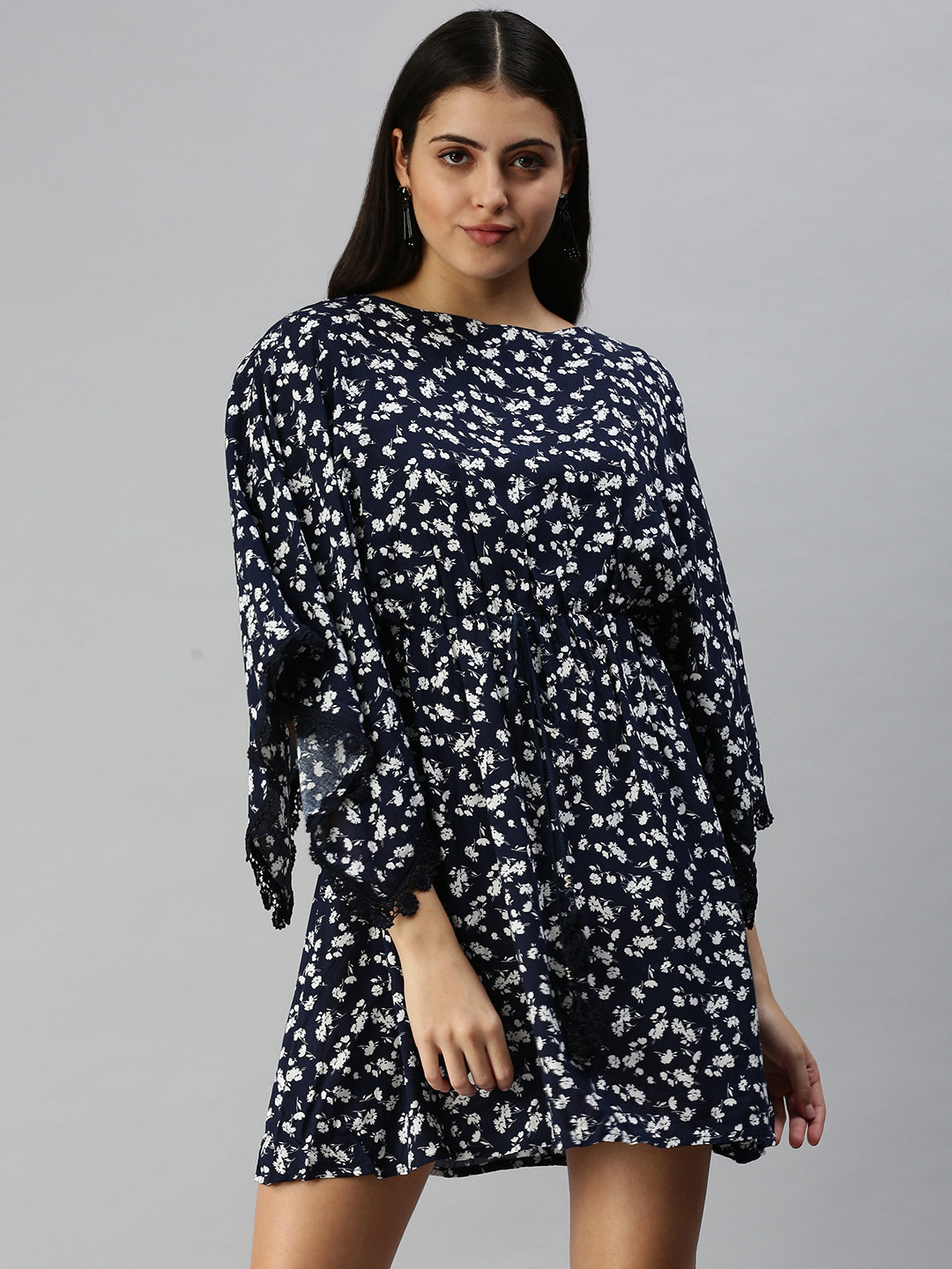 Women's Navy Blue Floral Empire Dress