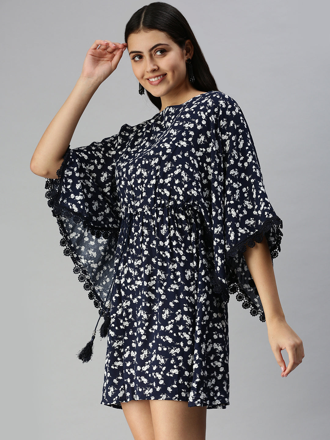 Women's Navy Blue Floral Empire Dress