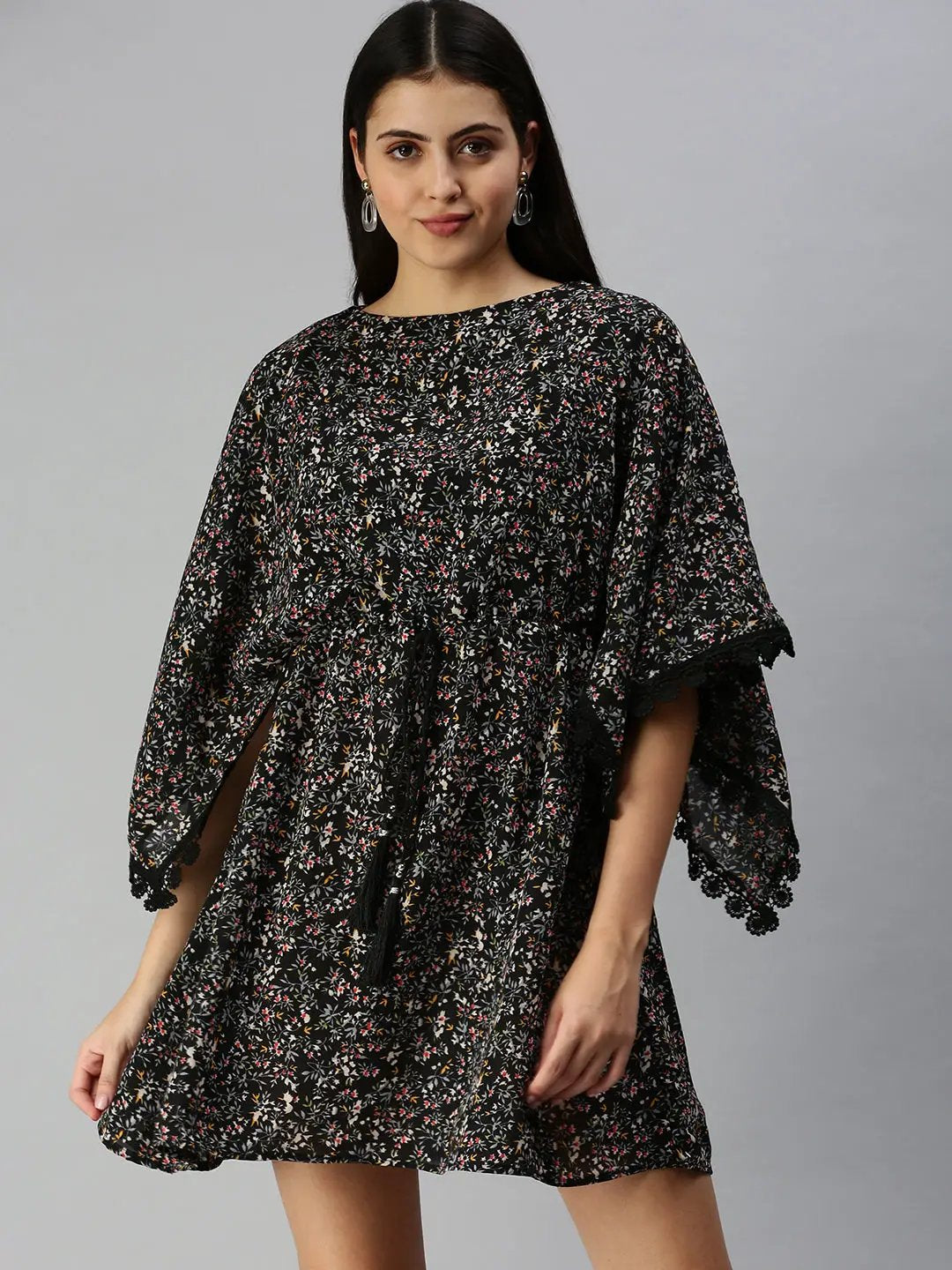 Women's Black Floral Empire Dress