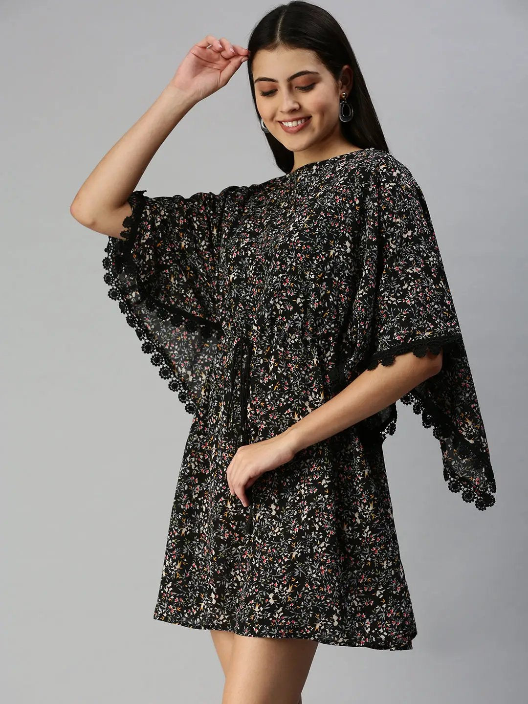 Women's Black Floral Empire Dress