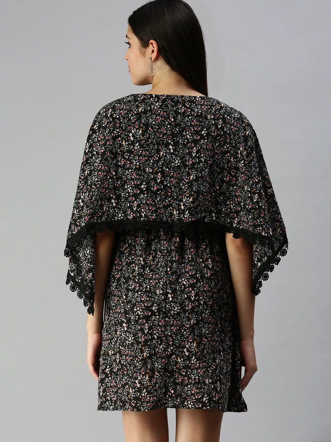 Women's Black Floral Empire Dress