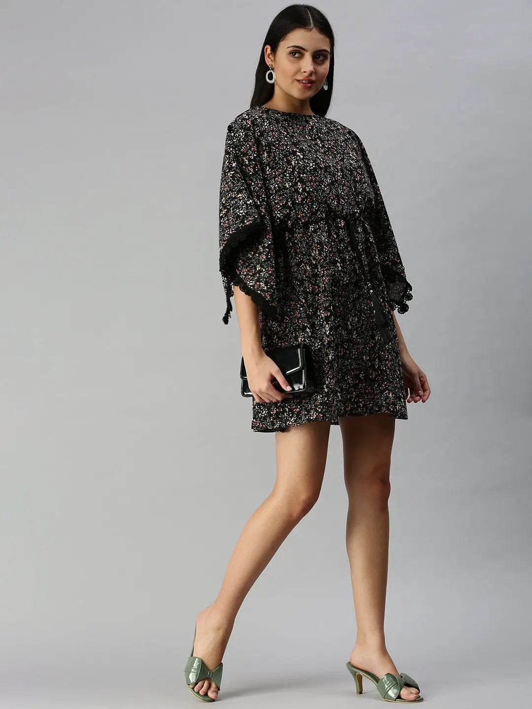 Women's Black Floral Empire Dress