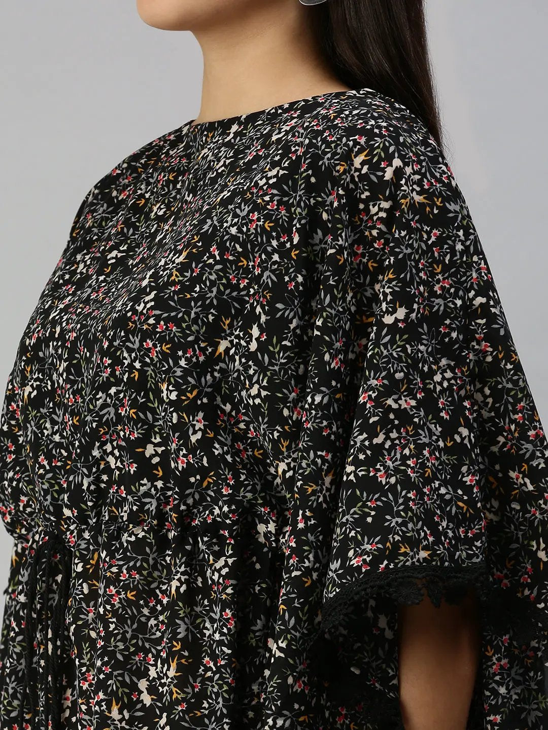 Women's Black Floral Empire Dress