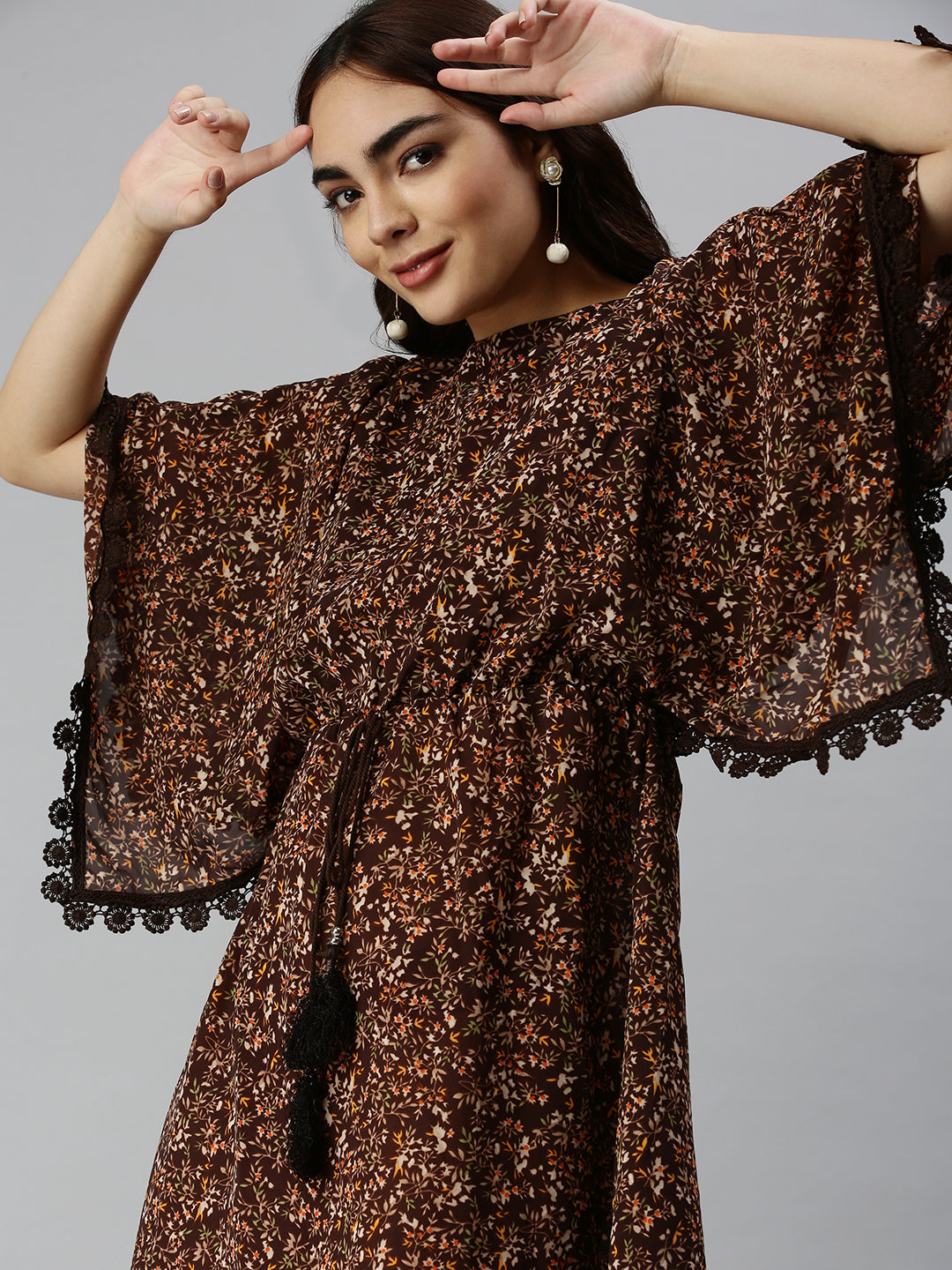 Women's Brown Floral Empire Dress