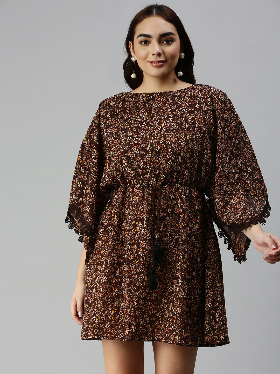 Women's Brown Floral Empire Dress