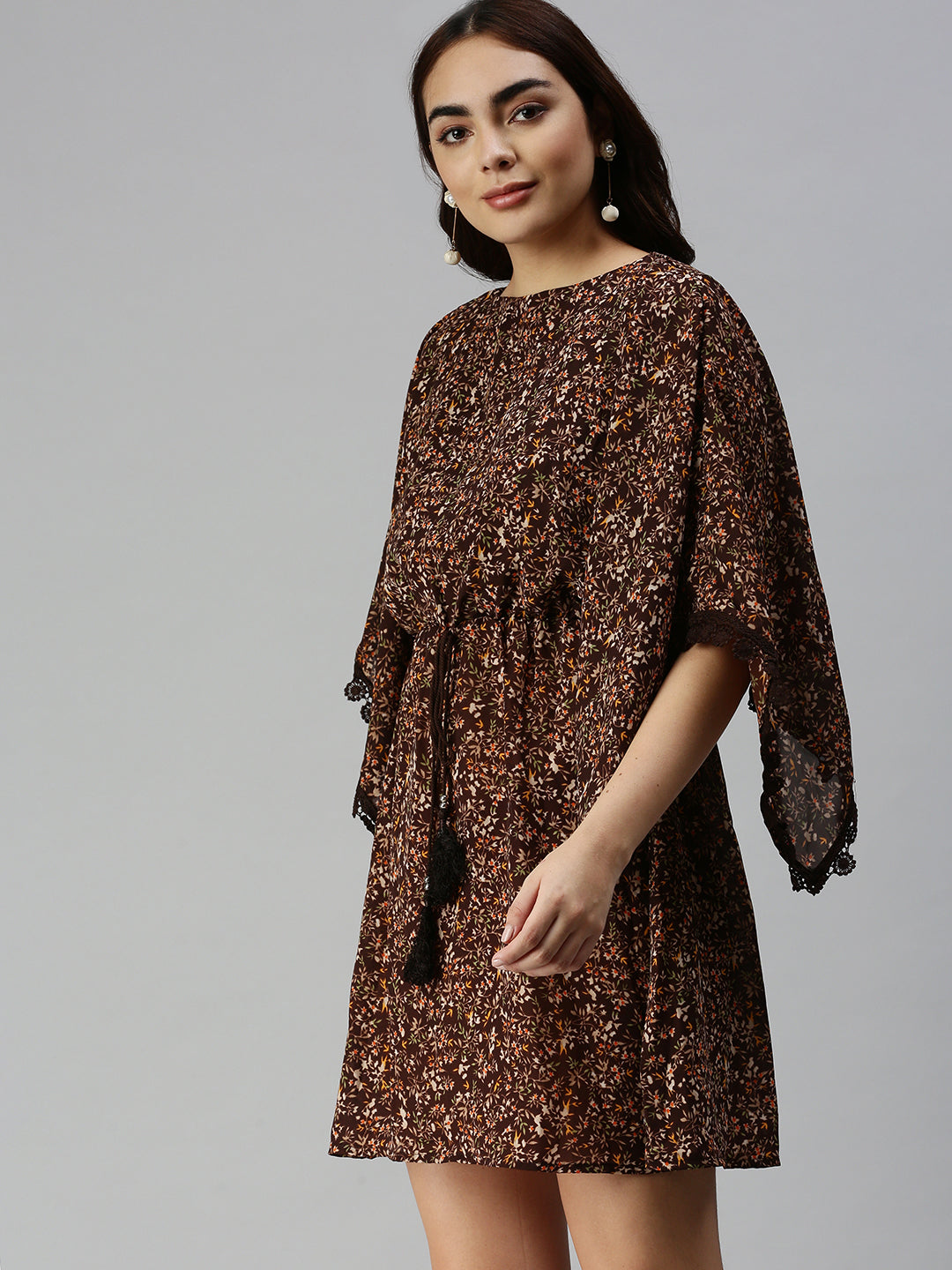 Women's Brown Floral Empire Dress