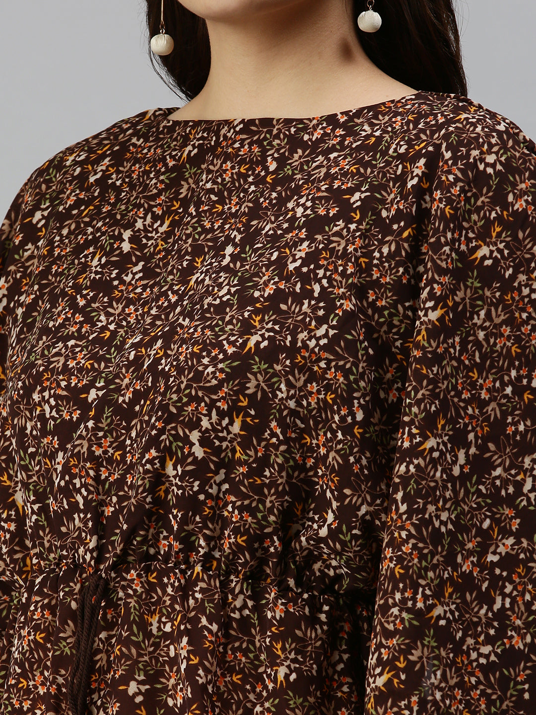 Women's Brown Floral Empire Dress