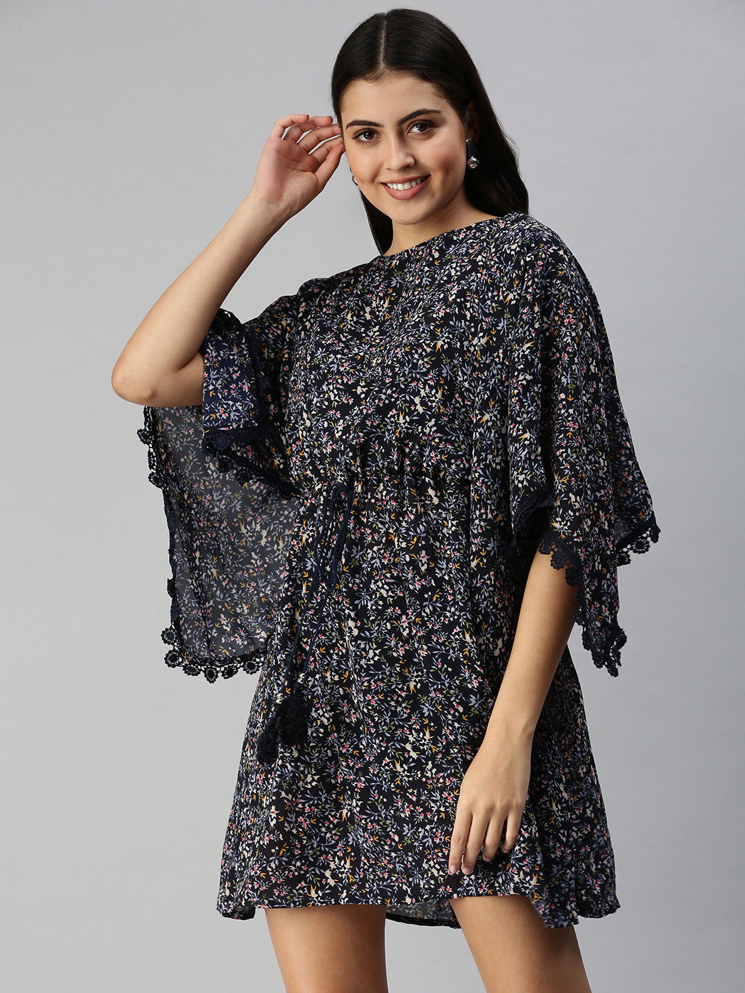 Women's Navy Blue Floral Empire Dress