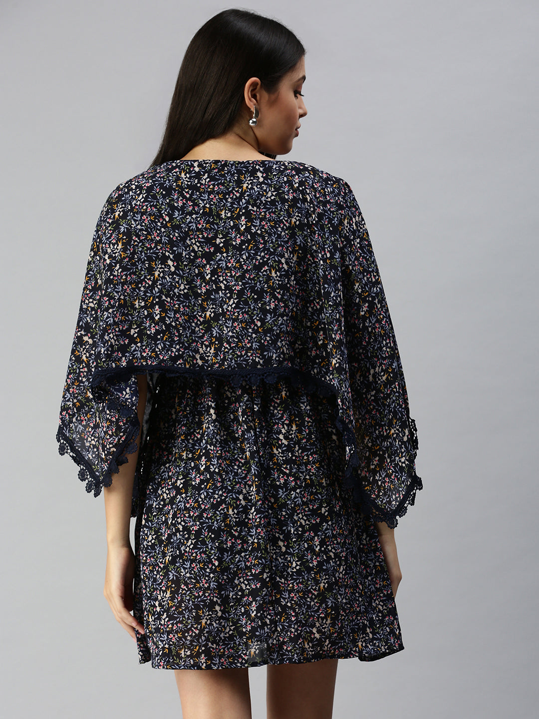 Women's Navy Blue Floral Empire Dress