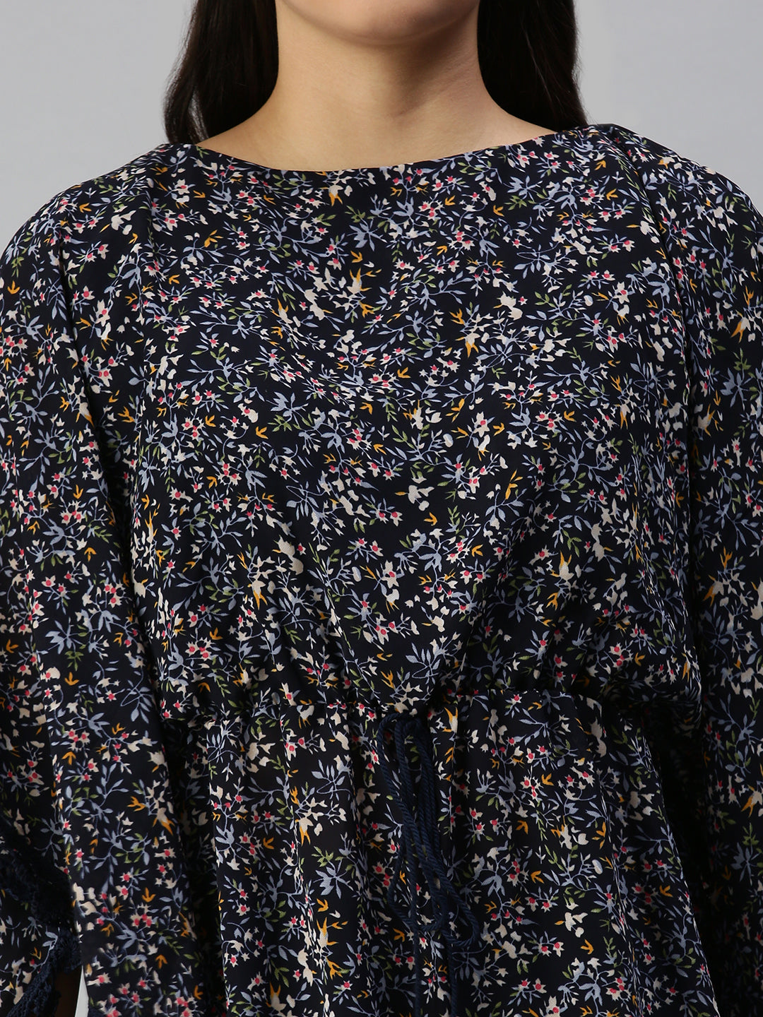 Women's Navy Blue Floral Empire Dress