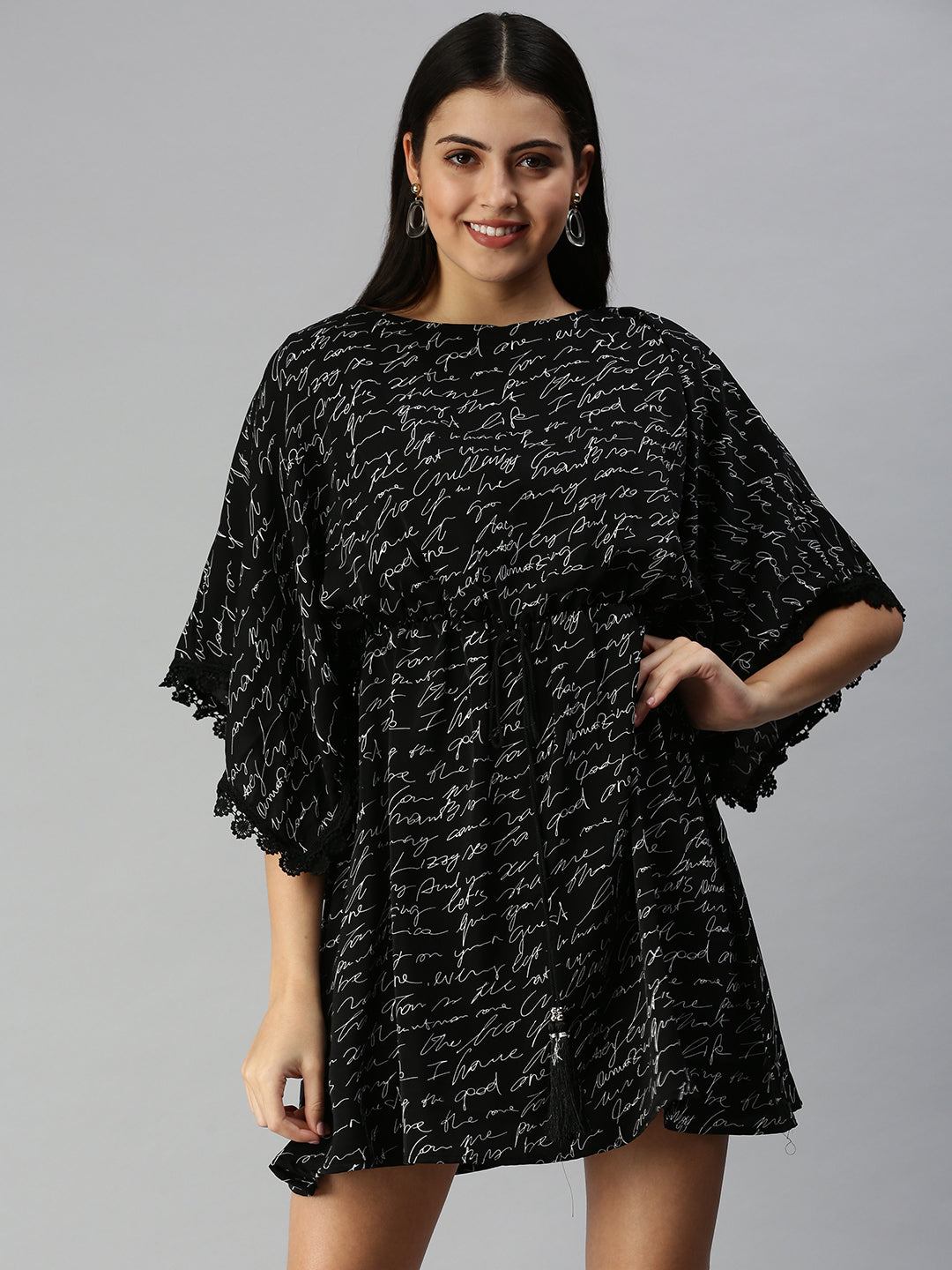 Women Black Printed A-Line Dress