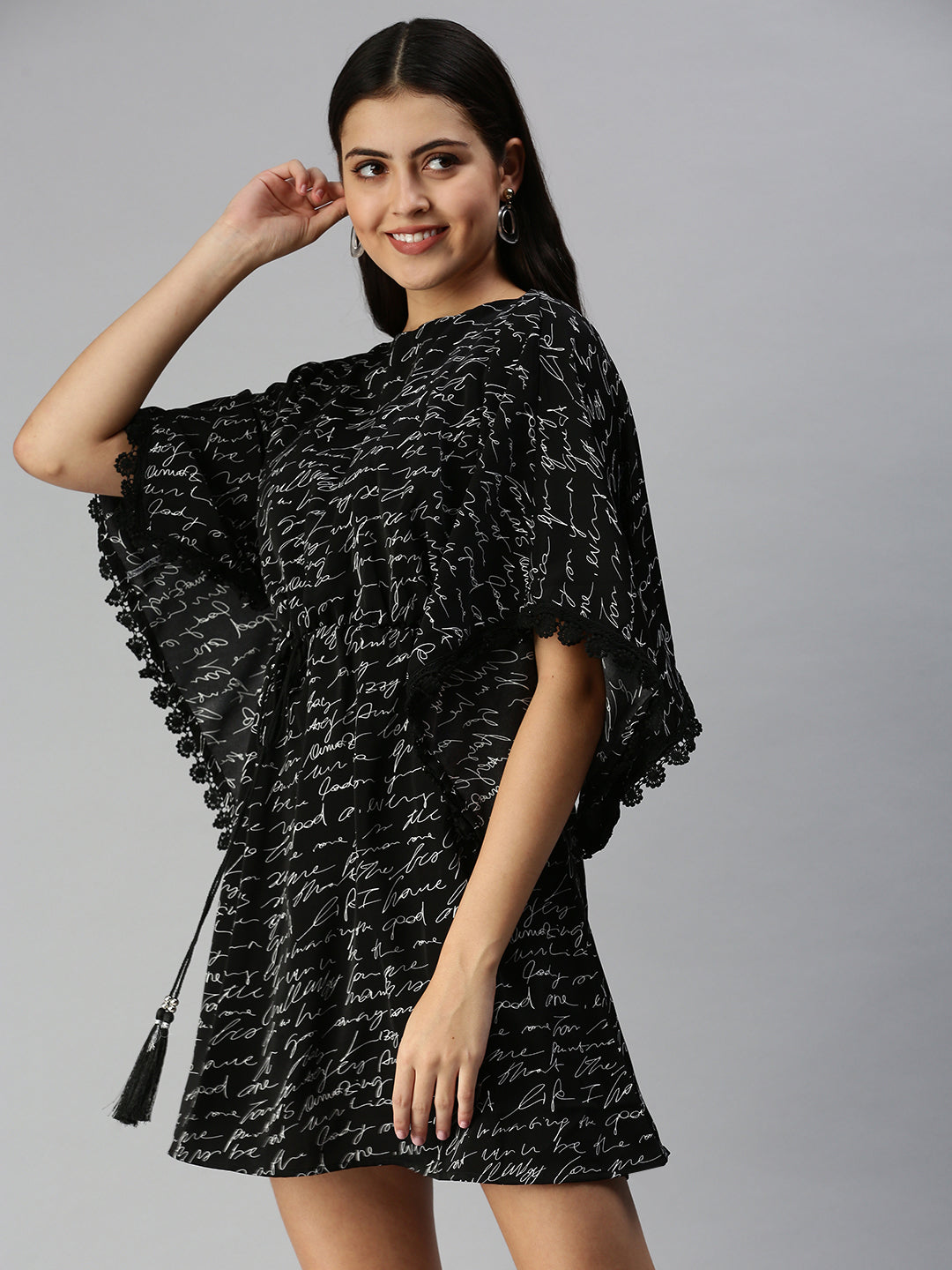 Women Black Printed A-Line Dress