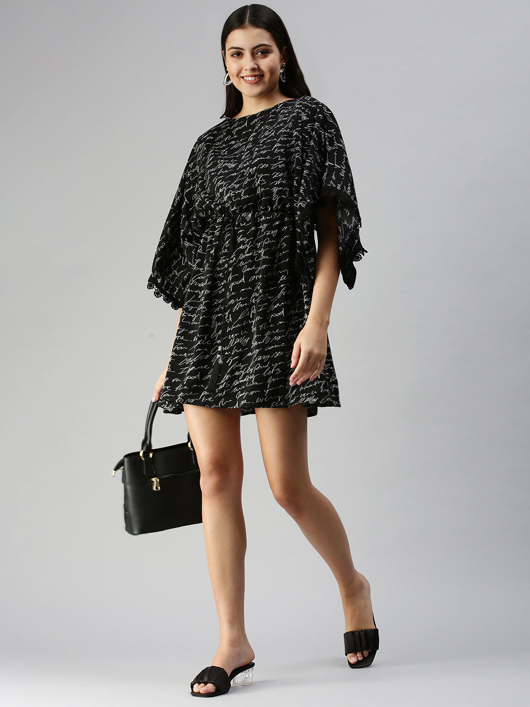 Women Black Printed A-Line Dress