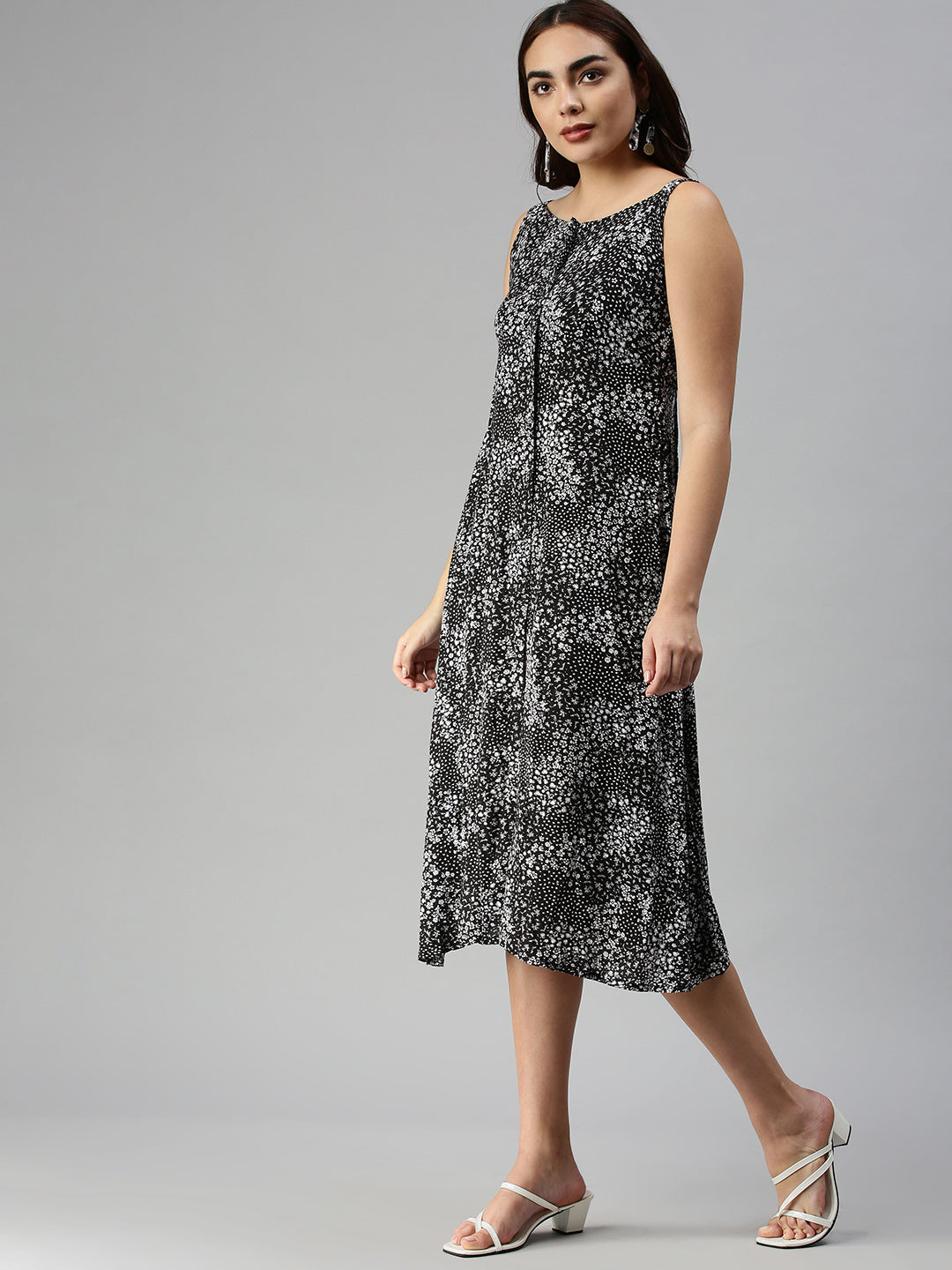 Women Black Printed A-Line Dress