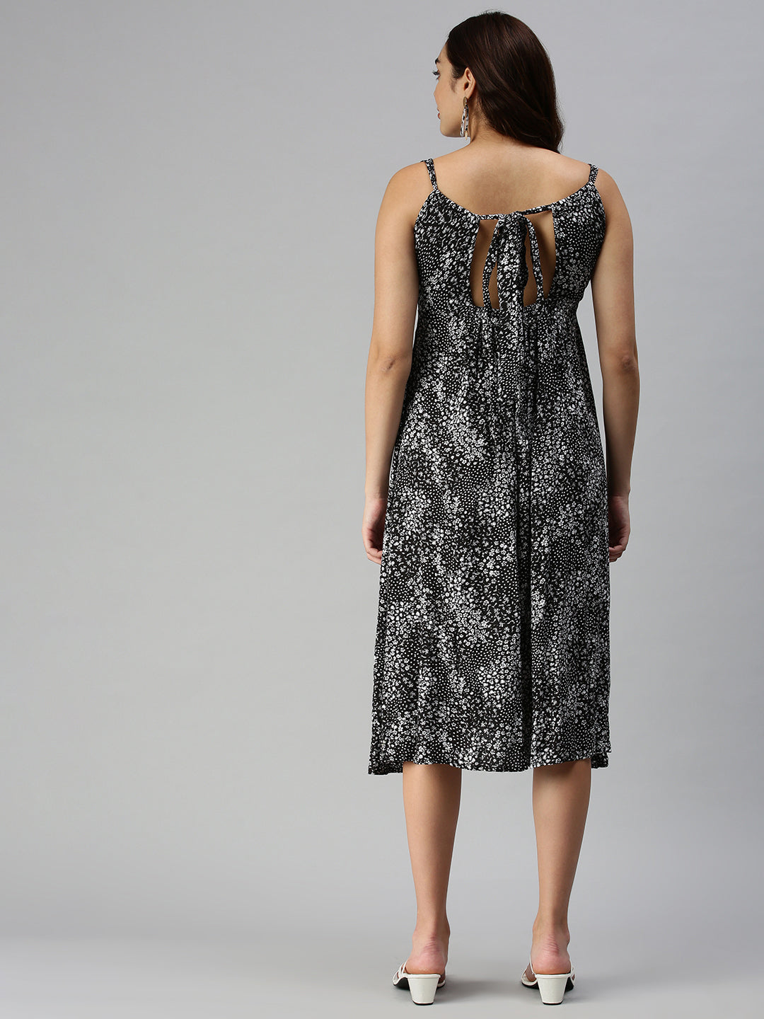 Women Black Printed A-Line Dress