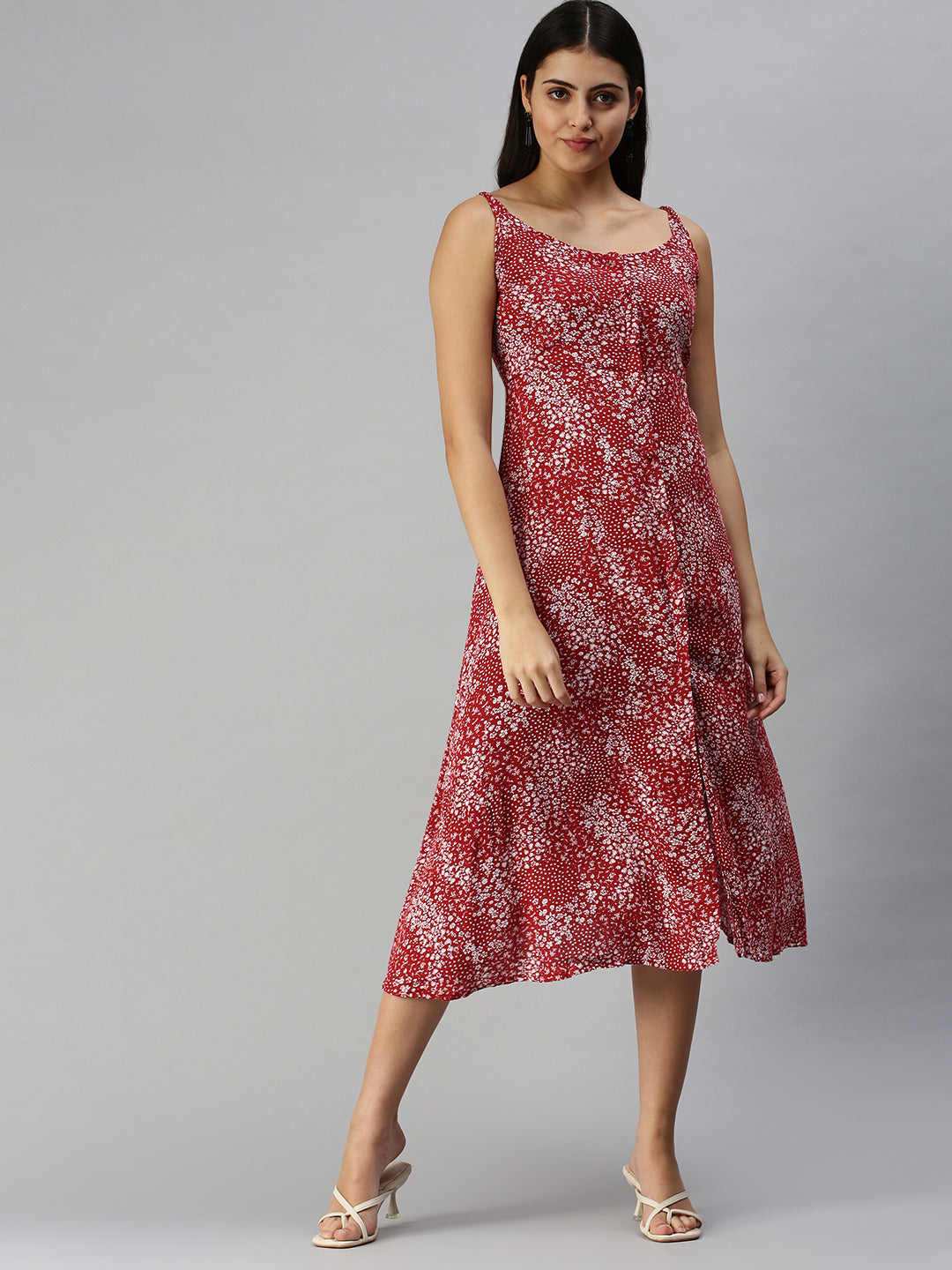 Women's Red Floral A-Line Dress