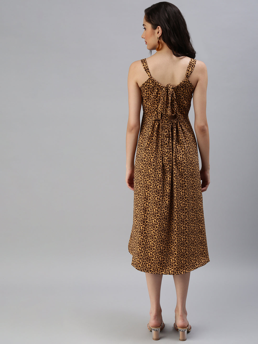 Women's Animal Camel Brown Fit and Flare Dress