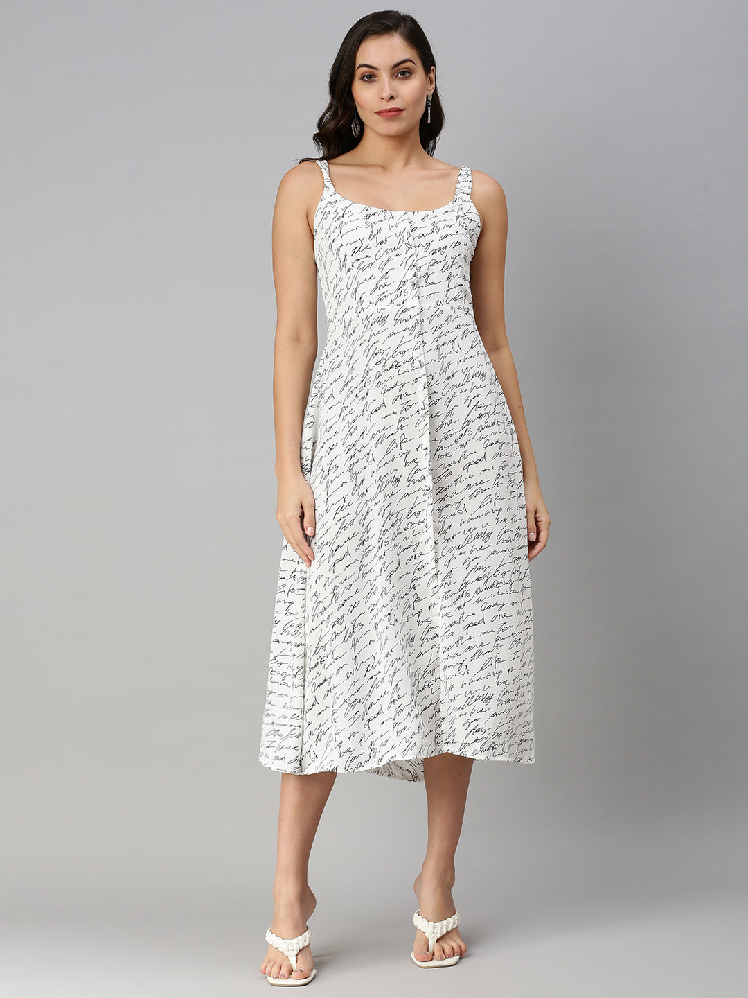 Women's Typography White Fit and Flare Dress