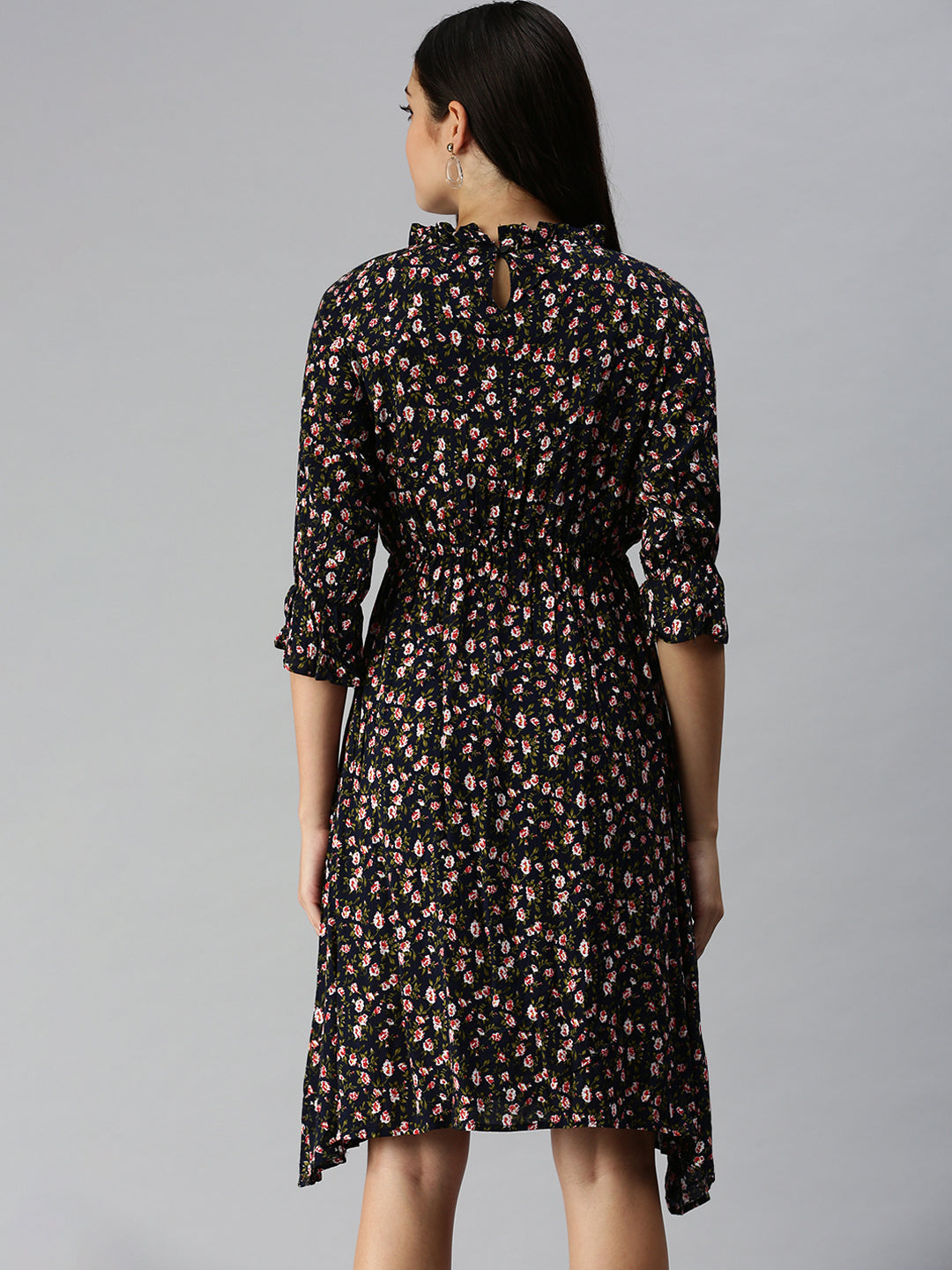 Women Navy Blue Printed A-Line Dress