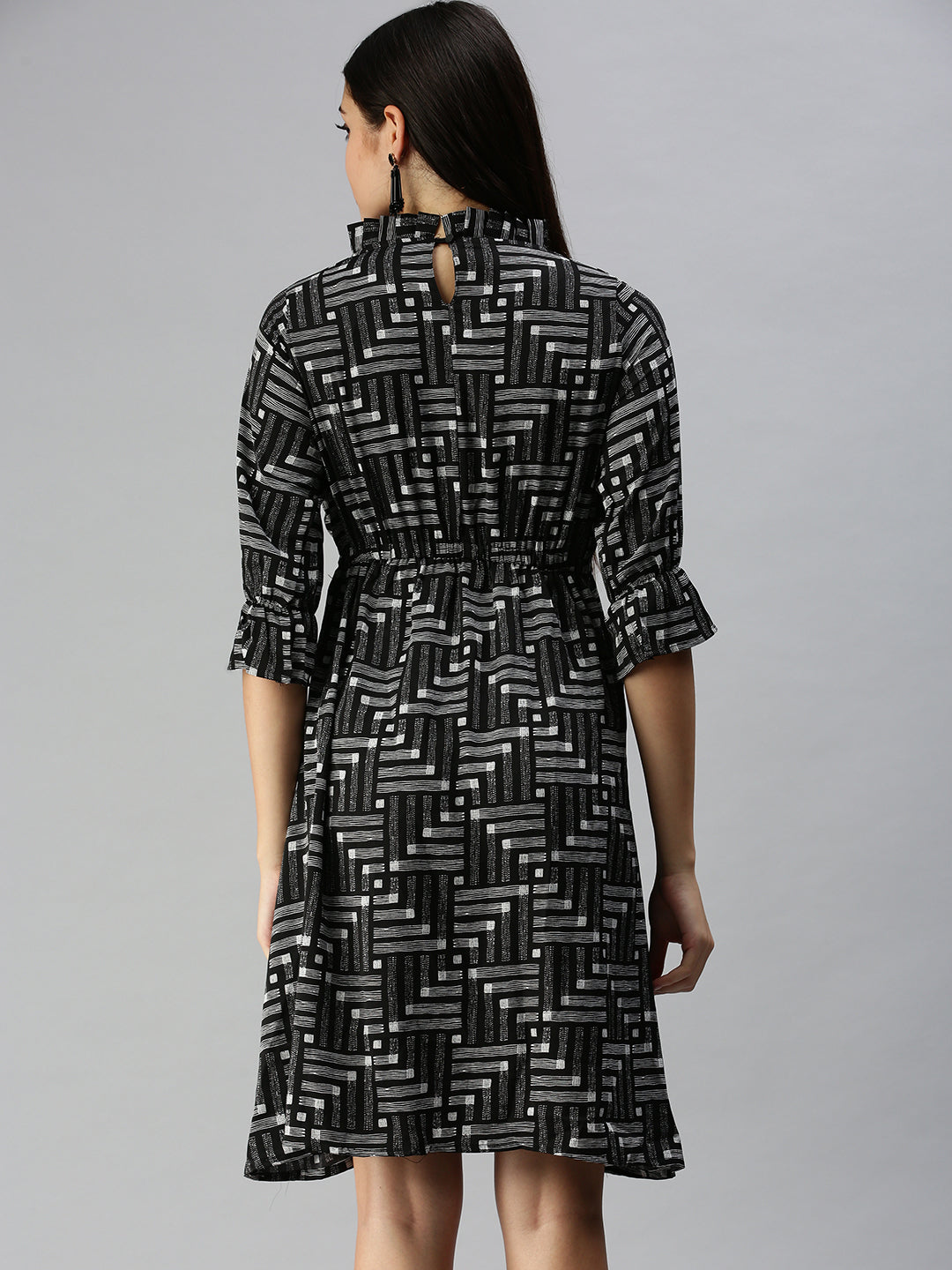 Women's Black Geometric A-Line Dress