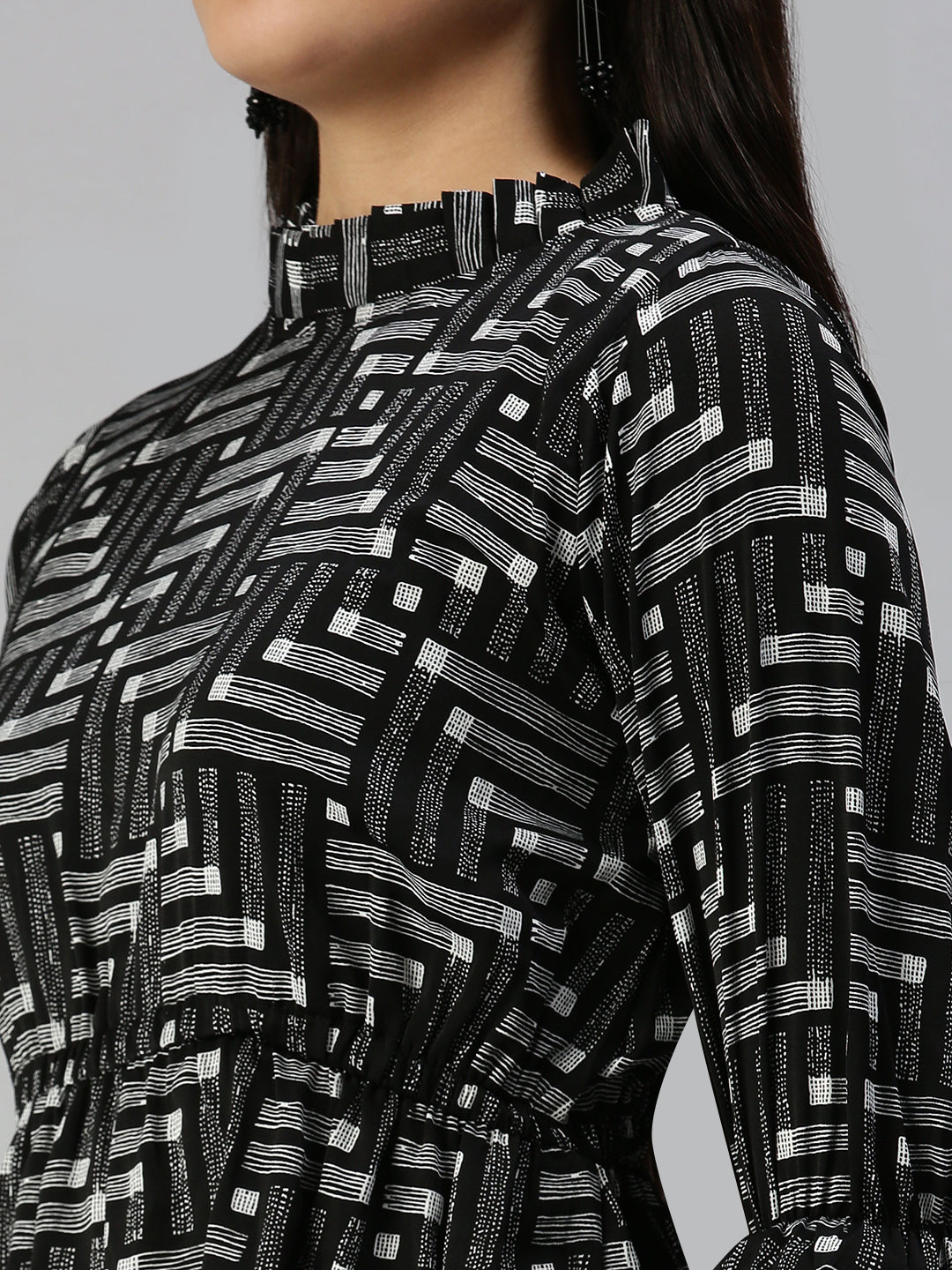 Women's Black Geometric A-Line Dress