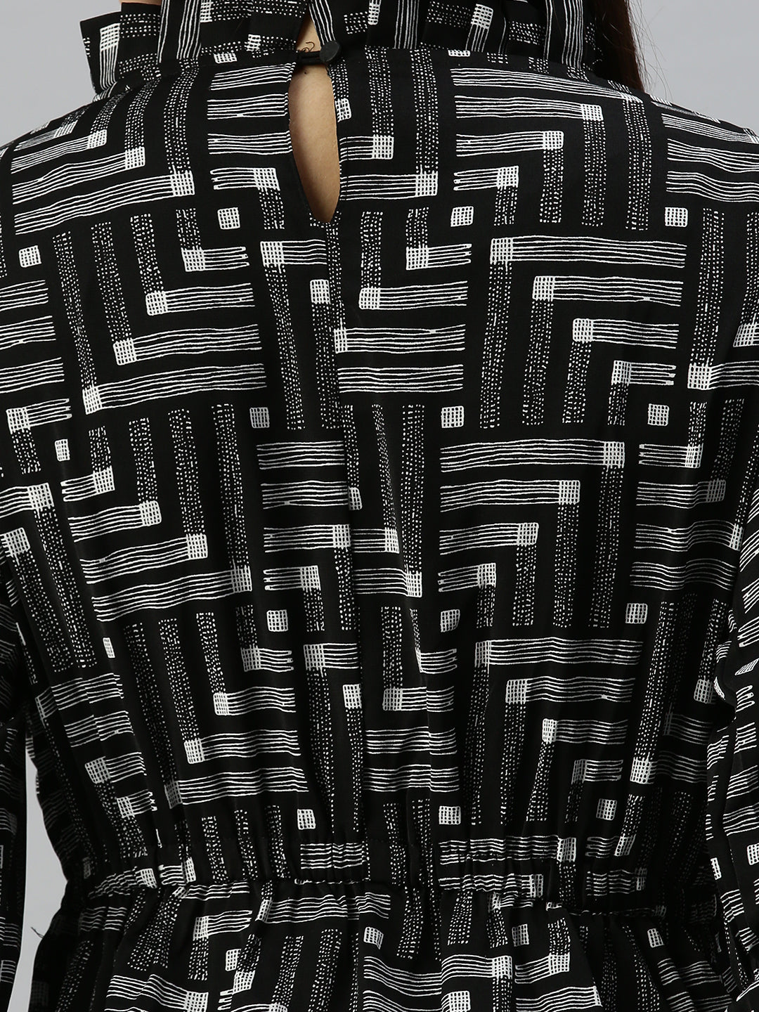 Women's Black Geometric A-Line Dress