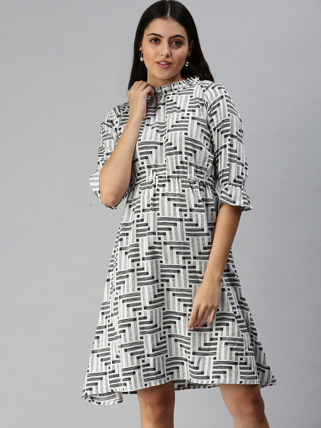 Women White Printed A-Line Dress