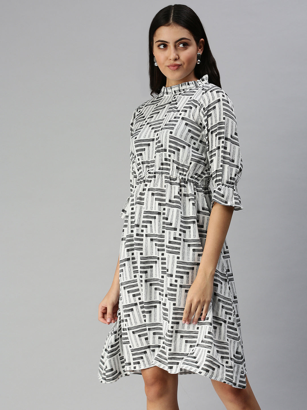 Women White Printed A-Line Dress