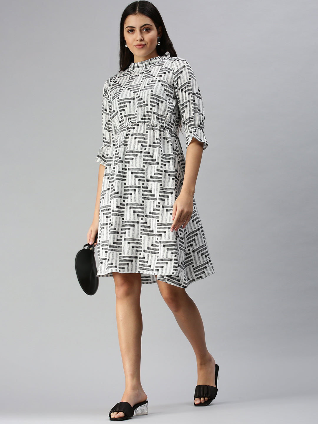 Women White Printed A-Line Dress