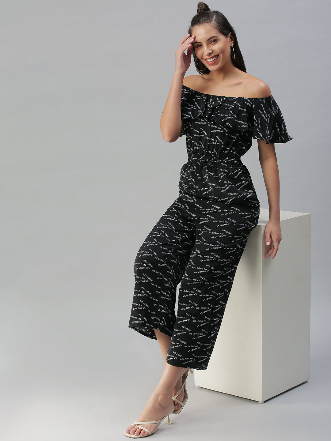 Women's Black Printed Jumpsuit