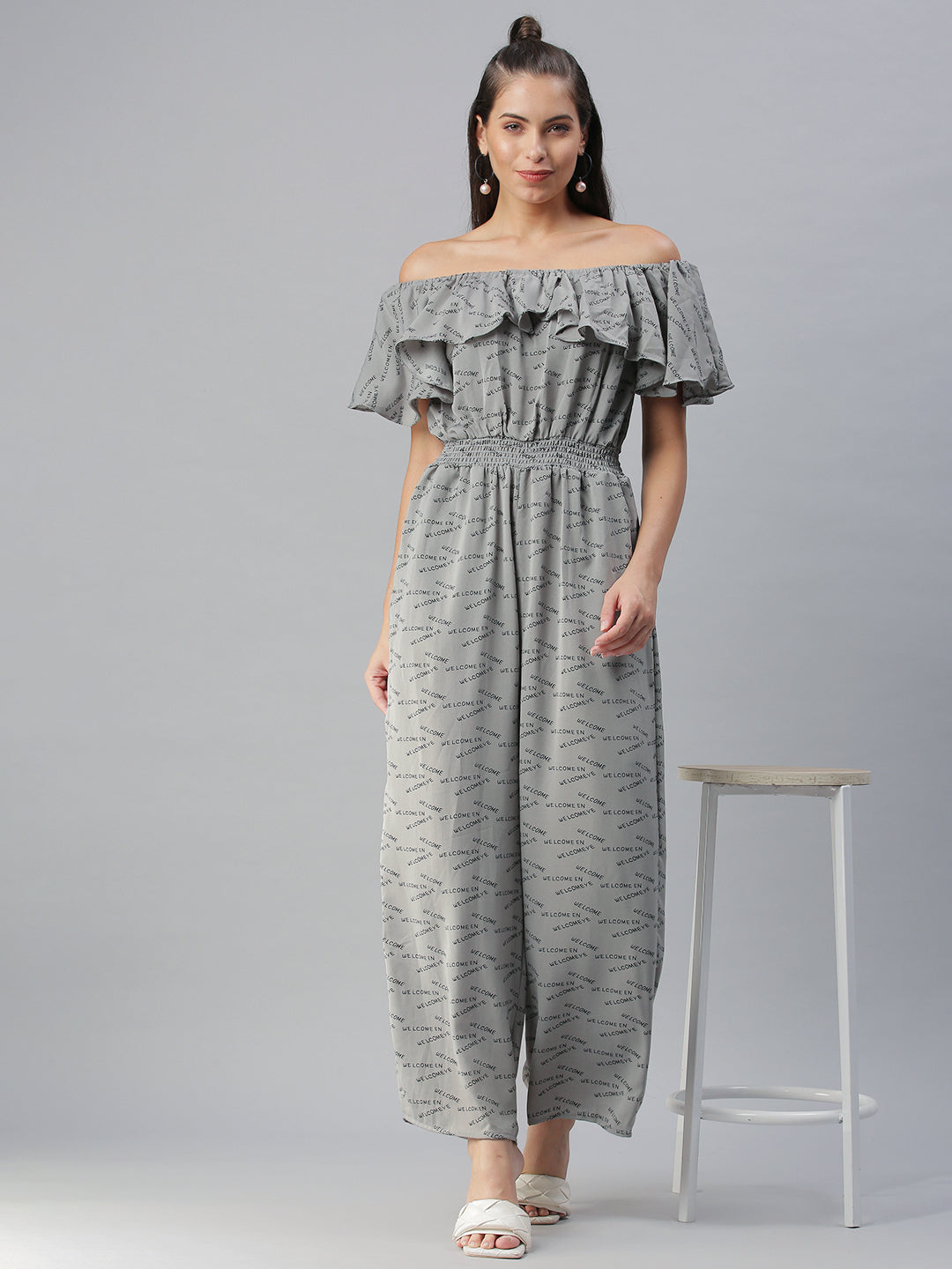 Women's Grey Printed Jumpsuit