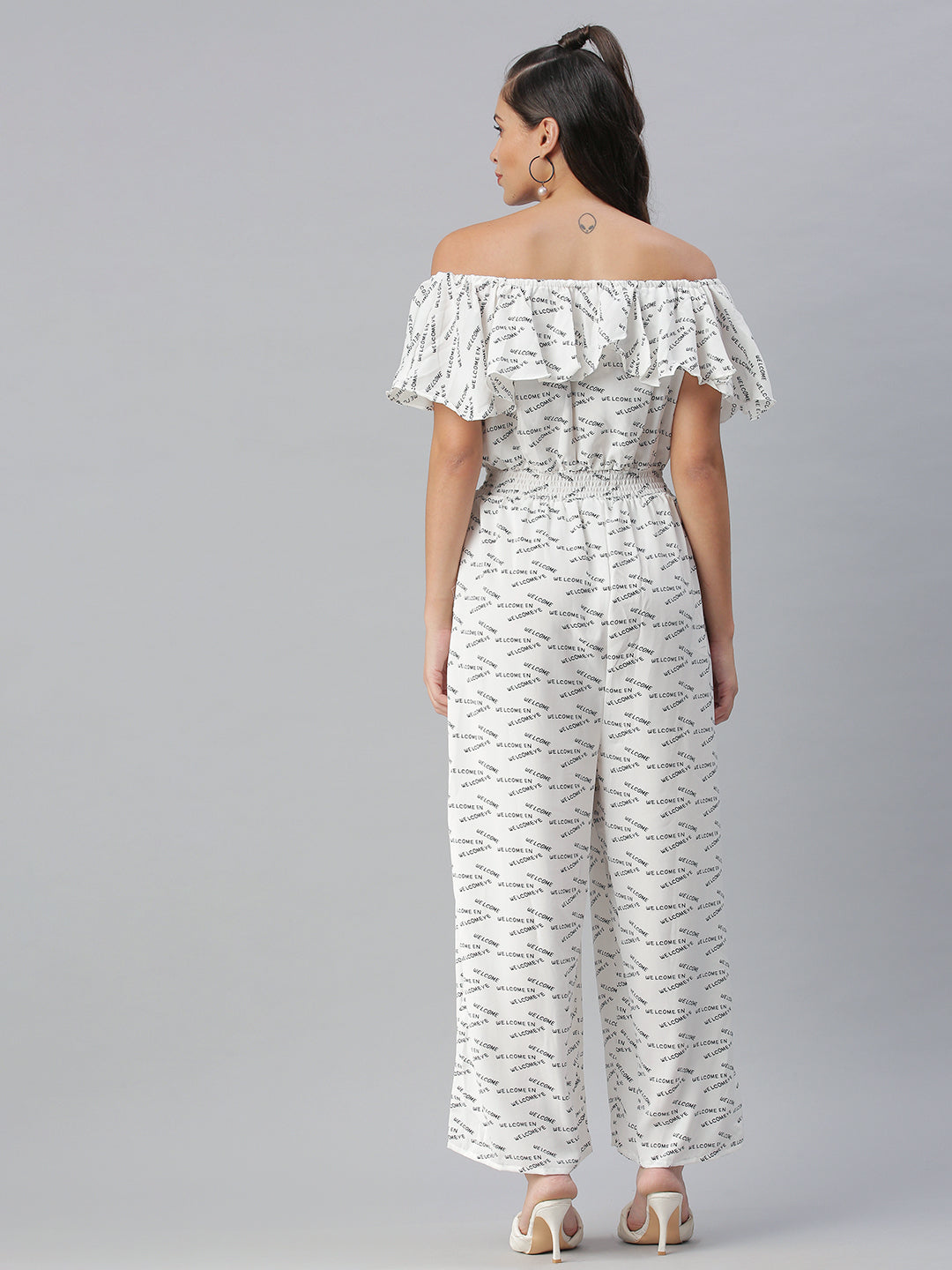 Women's White Printed Jumpsuit