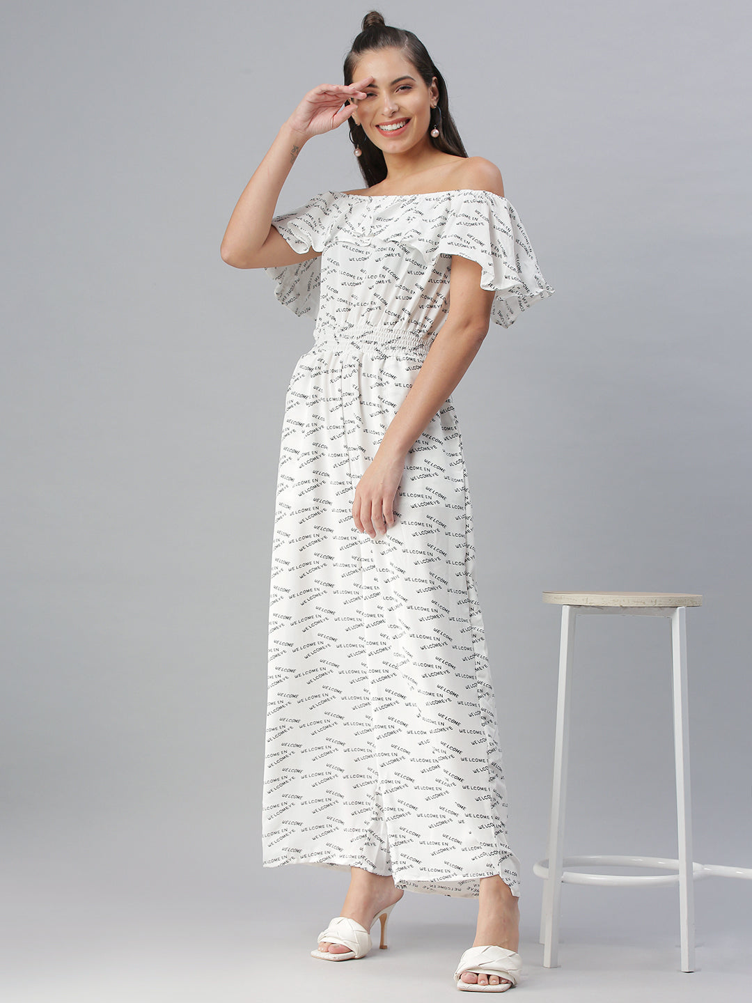 Women's White Printed Jumpsuit