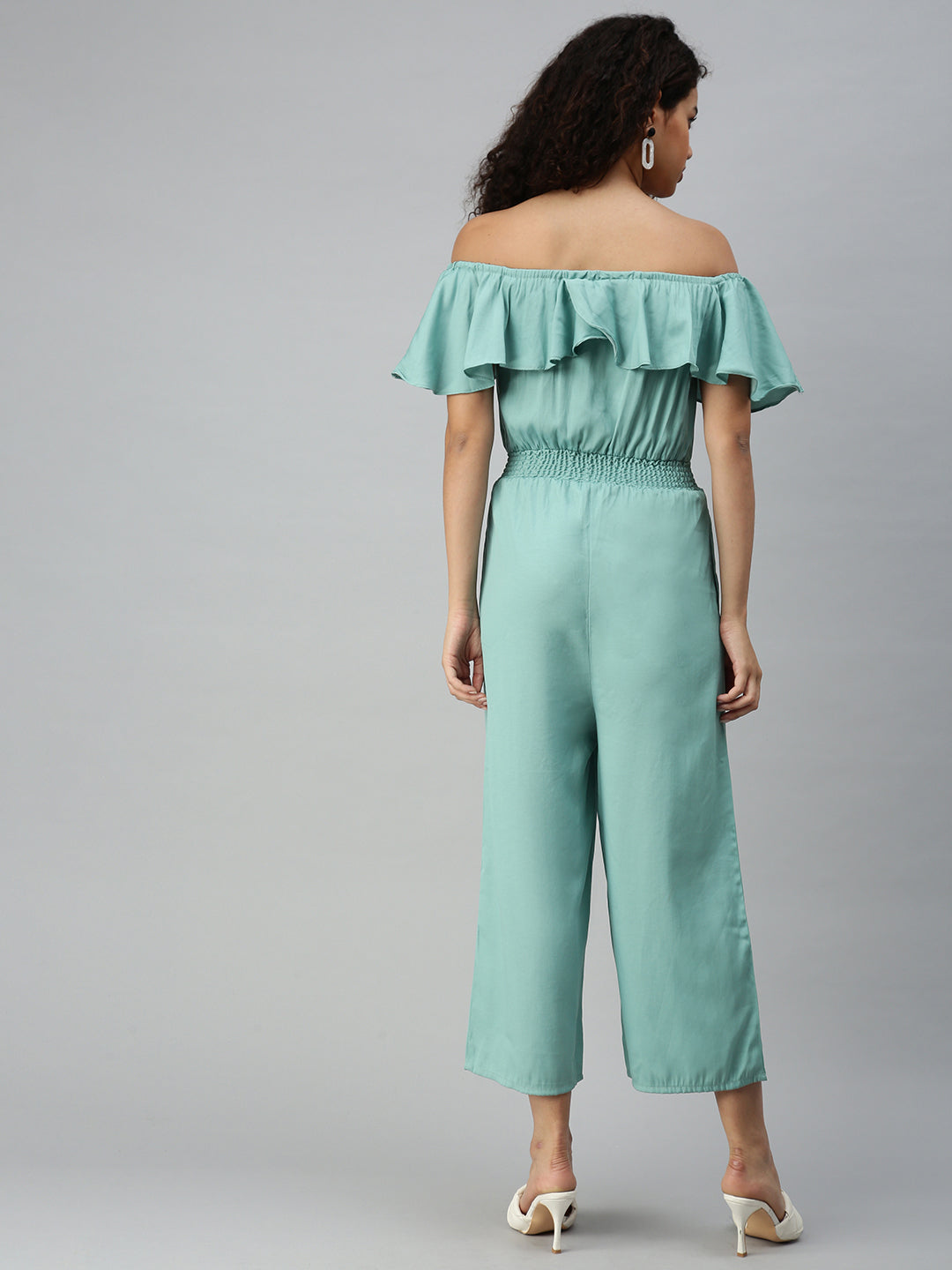 Women's Green Off-Shoulder Basic Cotton Jumpsuit