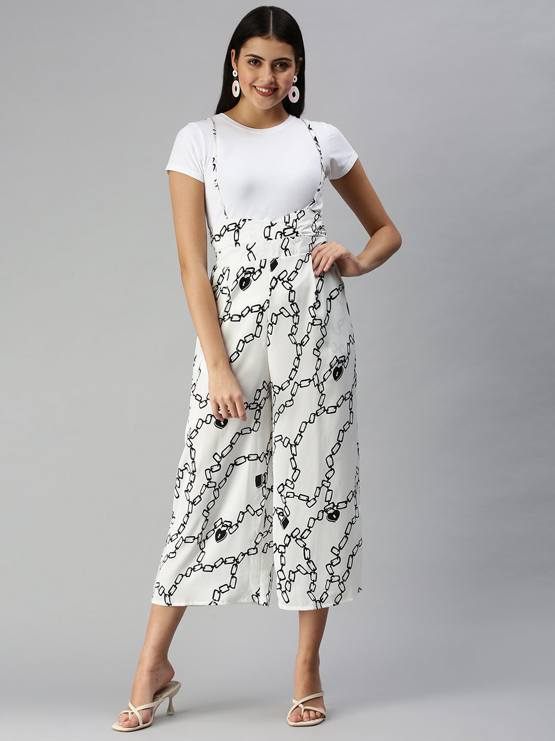 Women's White Printed Jumpsuits