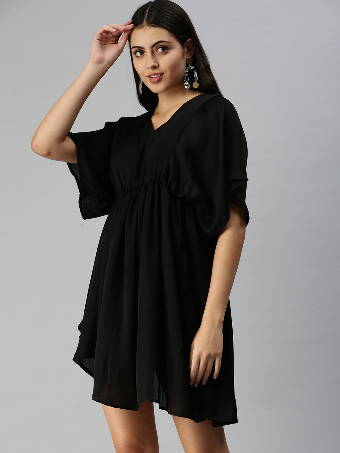 Women Black Solid A-Line Dress