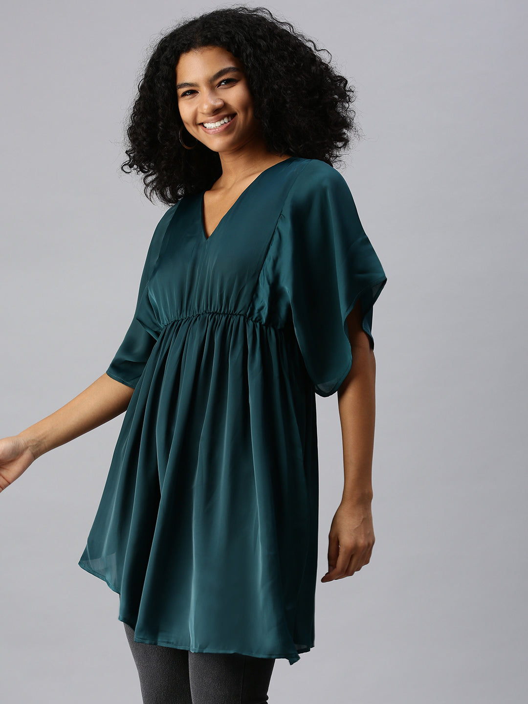 Women Green Solid A-Line Dress