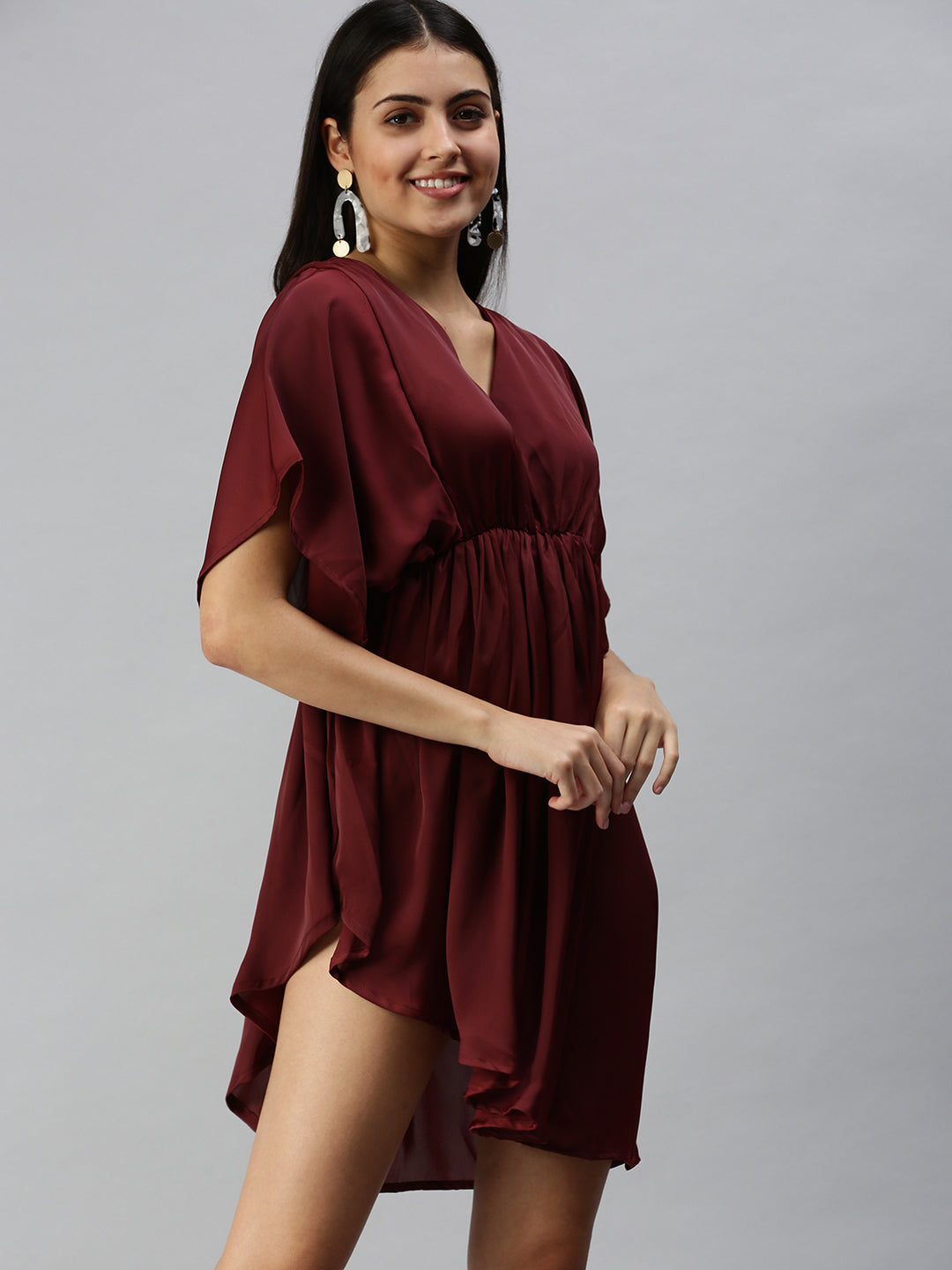 Women's Maroon Solid A-Line Dress